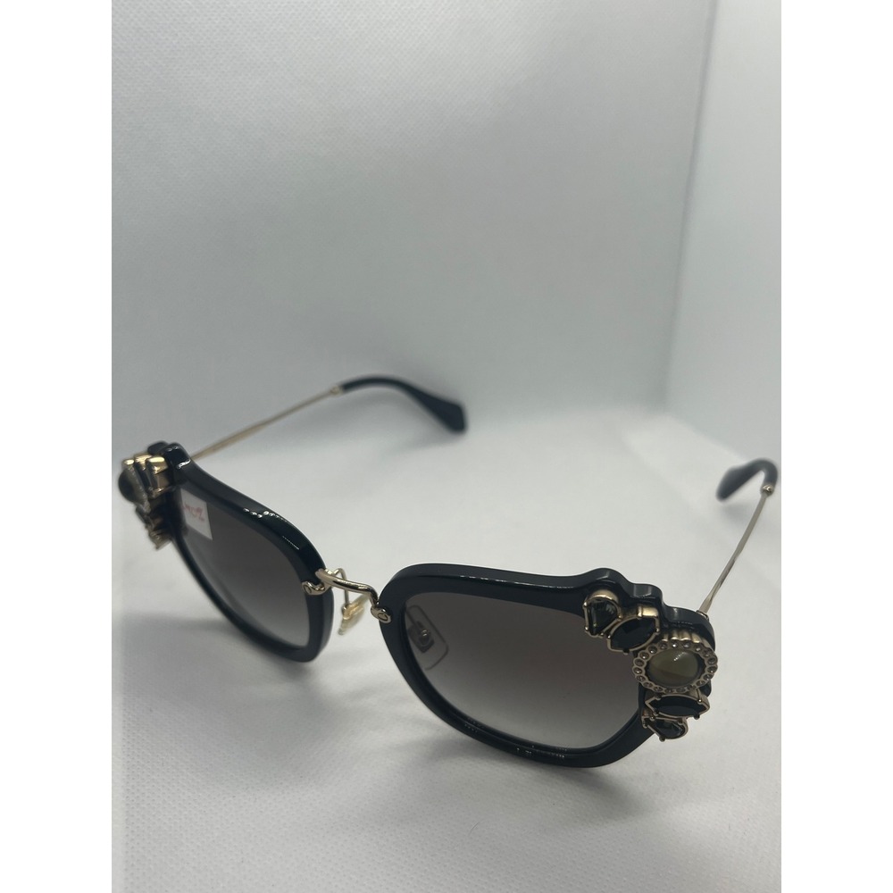 Miu Miu Black‎ Embellished Sunglasses Designer Frames Italy SMU03S Black Gold